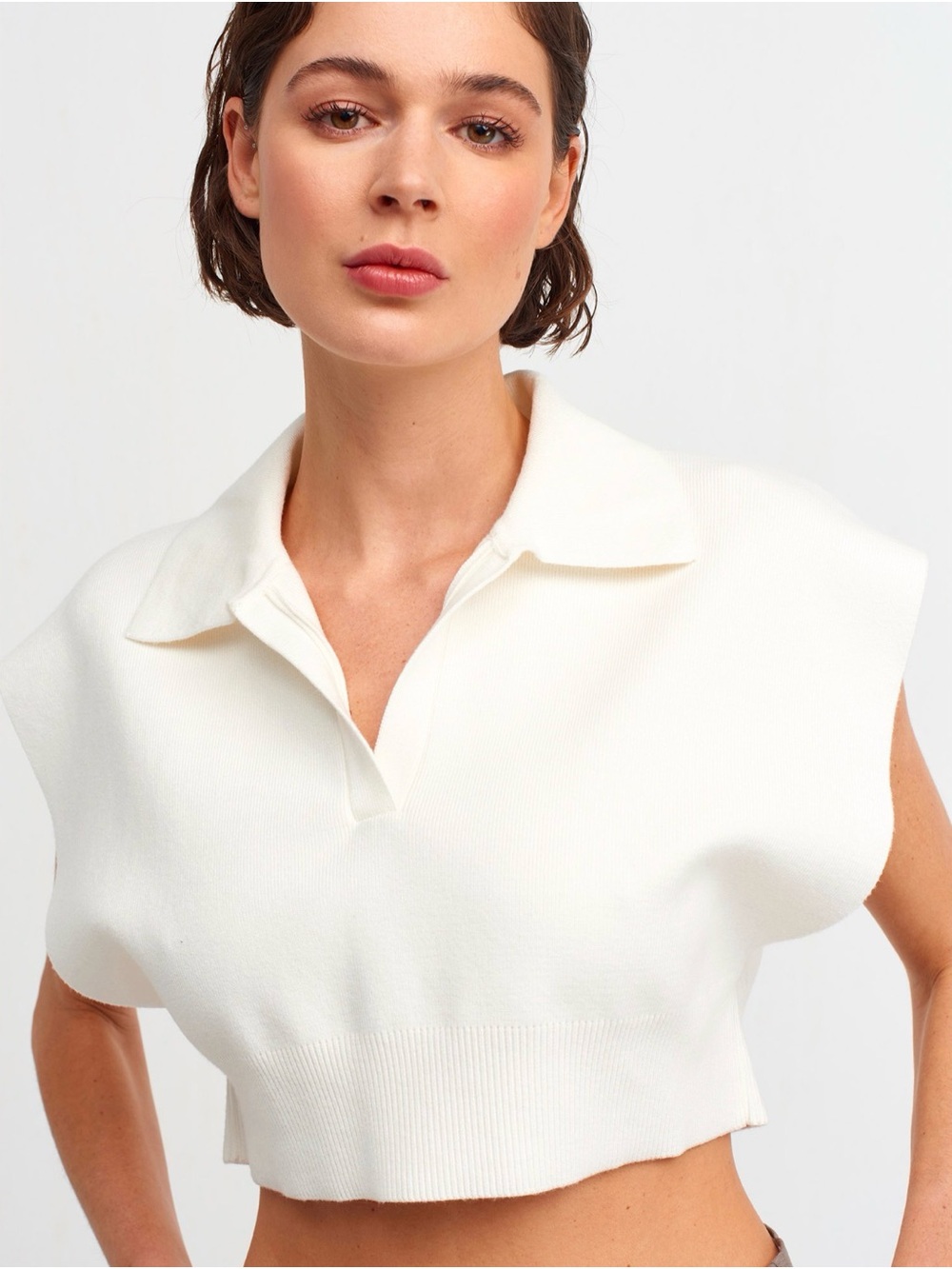 Dynamite White Ribbed Collared Sweater
